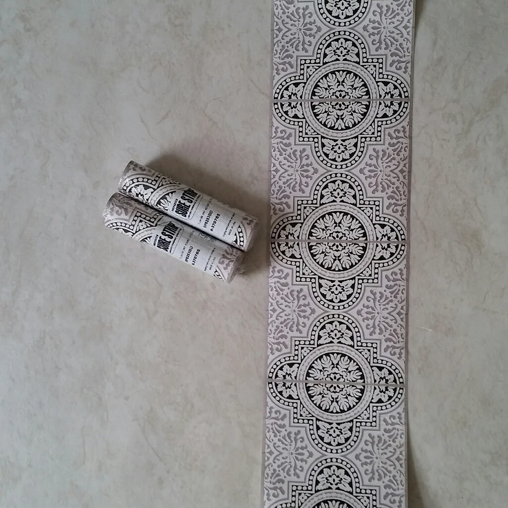 Wallpaper Border Boho Farmhouse Tile Gray & White OPEN ROLL